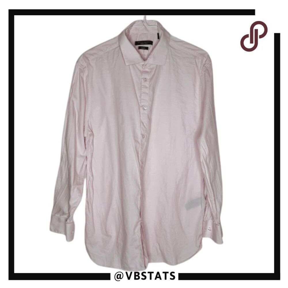 John Varvatos Men's Signature Tailored Slim‎ Button-Up Shirt Pink Size 16 32/33
